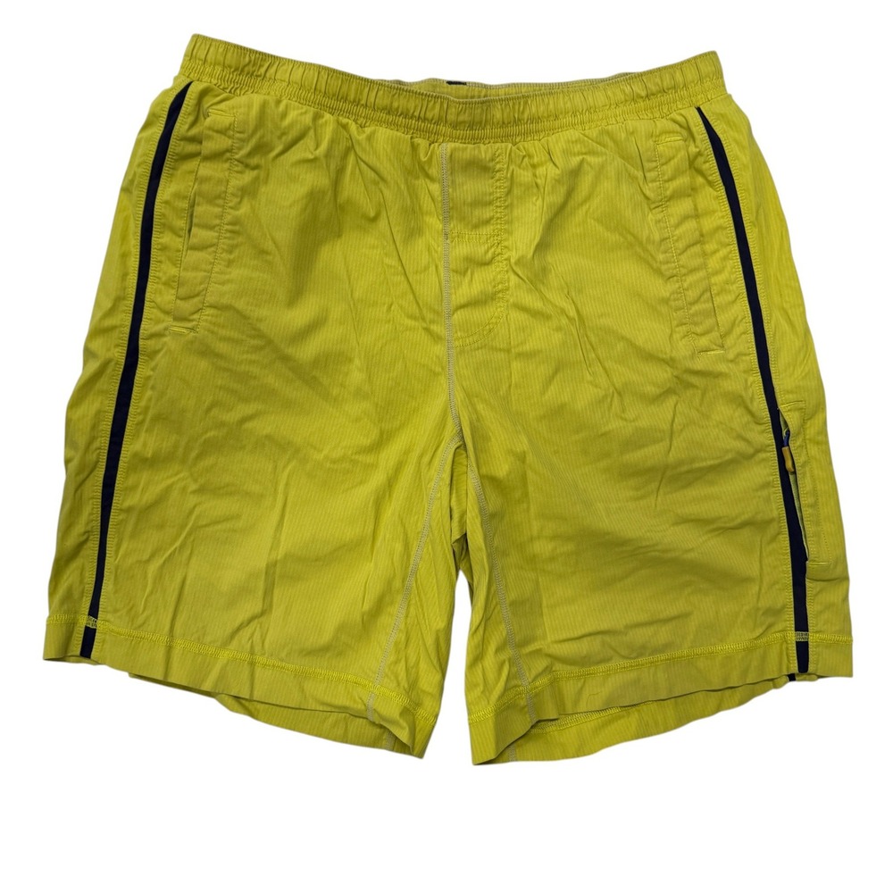 Lululemon Paec Breaker Mens Lime Yellow Striped Athletic‎ Shorts Mens Large 9in